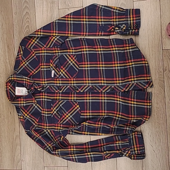 TOPO DESIGNS Dark Navy Multicolor Plaid Flannel Cotton S Mens‎ Long Sleeve Shirt - Picture 7 of 8